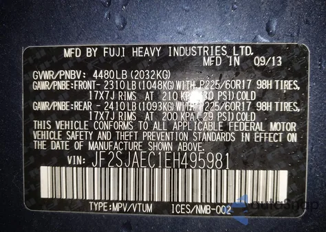 2014 Subaru Forester 2.5I Premium from USA, damaged, VIN JF2SJAEC1EH495981